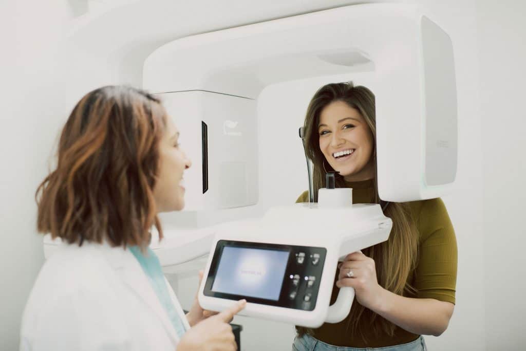 Patient receiving CBCT cone beam scan at Mint Hill Smiles during same day crowns in Mint Hill NC